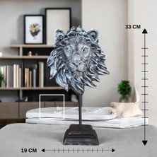 İki Yedi Konsept Heitzhe Aslan Kafası Heykeli 33 cm Gri Siyah Biblo Dekoratif Masa Üstü Obje, Ev ve Ofis Aksesuarı