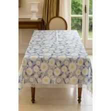 Rona Home Açık Mavi Papatyalı Masa Örtüsü Su Geçirmez, Silinebilir Şık Dikdörtgen Model