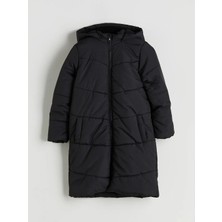 LC Waikiki Lcw Eco Siyah Kapüşonlu Kız Çocuk Mont