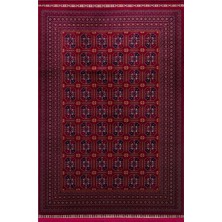Eko Halı Sateen Afghan SFG03 Red Afgan Desenlerine Sahip Hav Vermez Yıkanabilir Kaymaz Tabanlı Makine Halısı