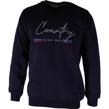 Trender  0 Yaka 3 Ip Indigo Erkek Sweatshirt Country Baskı