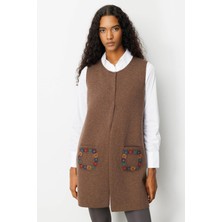 Eskişehir Mağazacılık 25021 Desen Triko Cebi Bayram Şekeri Tığlamalı Sıfır Yaka Önü Açık Uzun Yelek