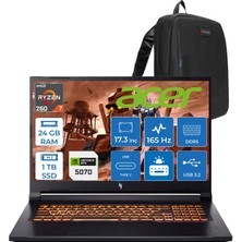 Acer Nitro V17 ANV17 Aı Amd Ryzen™ 7 260 24GB Ddr5 1tb SSD 8GB/RTX5070 85W 17.3"wqxga 2560X1440 165Hz IPS Freedos Gaming Bilgisayar. NHQZKEY001F03+ZETTAÇANTA