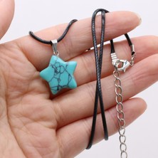 İpar Aksesuar Derili Firuze Dögal Taşli Yıldız Uçlu Kolye