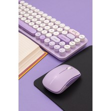 Retro Pastel Renkli Kablosuz Klavye ve Mouse Seti - Türkçe Q Klavye