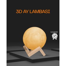 Ahşap Standlı 3D Baskı Ay Lambası 16 Renkli ve Şarjlı Uzaktan Kumandalı