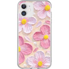 TechTree iPhone 11 Uyumlu Pembe Beyaz Çiçekler Sulu Boya Baskılı Silikon Kılıf
