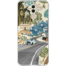 TechTree Huawei Mate 20 Lite Uyumlu Yeşil Sanatsal Yol Çiçekler Baskılı Silikon Kılıf