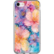 TechTree iPhone 6 - 6s Uyumlu Renkli Çiçekler Sulu Boya Baskılı Silikon Kılıf
