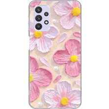 TechTree Samsung Galaxy A32 Uyumlu Pembe Beyaz Çiçekler Sulu Boya Baskılı Silikon Kılıf
