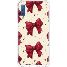 TechTree Samsung Galaxy A7 2018 Uyumlu Büyük Kırmızı Fiyonklar Baskılı Silikon Kılıf