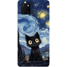 TechTree Samsung Galaxy Note 10 Lite Uyumlu Gece Yarısı Kedi Tasarımlı Baskılı Silikon Kılıf
