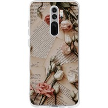 TechTree Redmi Note 8 Pro Uyumlu Retro Gazete Güller Tasarımlı Baskılı Silikon Kılıf