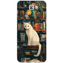 TechTree Samsung Galaxy J7 Prime Uyumlu Kitaplık Beyaz Kedi Tasarımlı Baskılı Silikon Kılıf