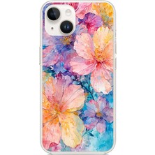 TechTree iPhone 13 - 14 Uyumlu Renkli Çiçekler Sulu Boya Baskılı Silikon Kılıf