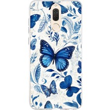 TechTree Huawei Mate 10 Lite Uyumlu Mavi Kelebekler Baskılı Silikon Kılıf
