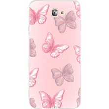 TechTree Samsung Galaxy J7 Prime Uyumlu Pembe Kelebekler Baskılı Silikon Kılıf