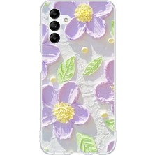 TechTree Samsung Galaxy A04S Uyumlu Mor Papatyalar Sulu Boya Baskılı Silikon Kılıf