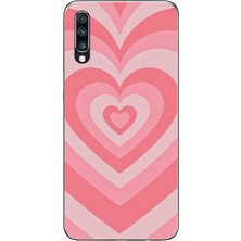 TechTree Samsung Galaxy A70 Uyumlu Pembe Kalpler Baskılı Silikon Kılıf