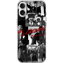 TechTree iPhone 16 Plus Uyumlu Kırmızı Mustafa Kemal Atatürk Imza Baskılı Silikon Kılıf