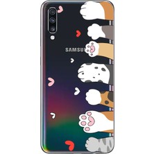 TechTree Samsung Galaxy A70 Uyumlu Sevimli Kedi Patiler Tasarımlı Baskılı Silikon Kılıf