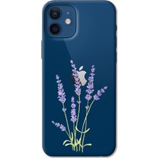 TechTree iPhone 12 - 12 Pro Uyumlu Lavanta Çiçek Tasarımlı Baskılı Silikon Kılıf