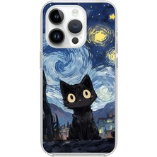 TechTree iPhone 14 Pro Uyumlu Gece Yarısı Kedi Tasarımlı Baskılı Silikon Kılıf