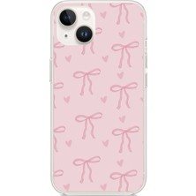 TechTree iPhone 13 - 14 Uyumlu Pembe Kalpli Fiyonklar Baskılı Silikon Kılıf