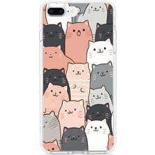 TechTree iPhone 7 Plus ve 8 Plus Uyumlu Pufi Kedicikler Tasarımlı Baskılı Silikon Kılıf