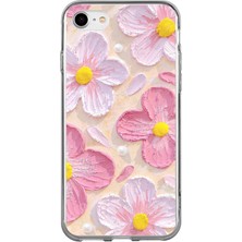 TechTree iPhone 6 - 6s Uyumlu Pembe Beyaz Çiçekler Sulu Boya Baskılı Silikon Kılıf