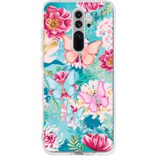 TechTree Redmi Note 8 Pro Uyumlu Kelebekler ve Çiçekler Baskılı Silikon Kılıf