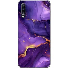 TechTree Samsung Galaxy A70 Uyumlu Ametist Taşı Mor Mermer Baskılı Silikon Kılıf