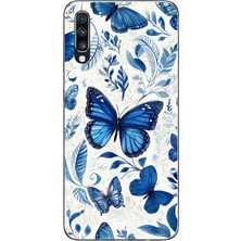 TechTree Samsung Galaxy A70 Uyumlu Mavi Kelebekler Baskılı Silikon Kılıf