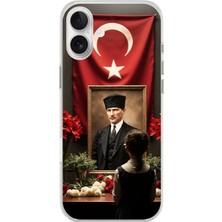 TechTree iPhone 16 Plus Uyumlu Atatürk Türk Bayrağı Tablo Baskılı Silikon Kılıf