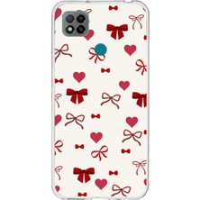 TechTree Redmi 9c / 10A Uyumlu Bordo Kalp ve Fiyonklar Baskılı Silikon Kılıf