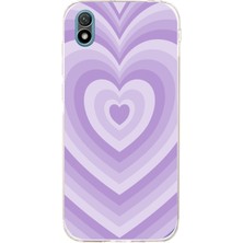TechTree Huawei Y5 2019 - Honor 8s Uyumlu Mor Kalp Dalgalar Tasarımlı Baskılı Silikon Kılıf
