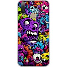 TechTree General Mobile Gm 10 Uyumlu Psikodeli Renkli Canavarlar Baskılı Silikon Kılıf