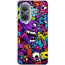TechTree Huawei Nova 9 Se Uyumlu Psikodeli Renkli Canavarlar Baskılı Silikon Kılıf