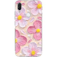 TechTree Redmi Note 7 Uyumlu Pembe Beyaz Çiçekler Sulu Boya Baskılı Silikon Kılıf