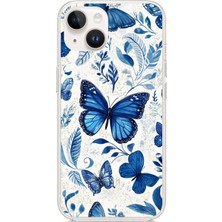 TechTree iPhone 13 - 14 Uyumlu Mavi Kelebekler Baskılı Silikon Kılıf