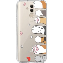 TechTree Huawei Mate 20 Lite Uyumlu Sevimli Kedi Patiler Tasarımlı Baskılı Silikon Kılıf