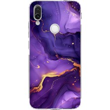 TechTree Redmi Note 7 Uyumlu Ametist Taşı Mor Mermer Baskılı Silikon Kılıf