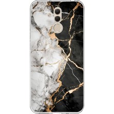 TechTree Huawei Mate 20 Lite Uyumlu Siyah Beyaz Mermer Baskılı Silikon Kılıf