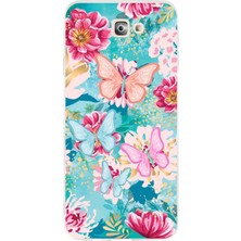 TechTree Samsung Galaxy J7 Prime Uyumlu Kelebekler ve Çiçekler Baskılı Silikon Kılıf