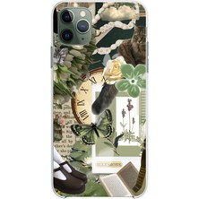 TechTree iPhone 11 Pro Max Uyumlu Yeşil Estetik Pano Kolaj Baskılı Silikon Kılıf