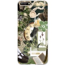 TechTree Huawei Y6 2018 - Honor 7A Uyumlu Yeşil Estetik Pano Kolaj Baskılı Silikon Kılıf