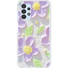 TechTree Samsung Galaxy A13 Uyumlu Mor Papatyalar Sulu Boya Baskılı Silikon Kılıf