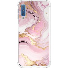 TechTree Samsung Galaxy A7 2018 Uyumlu Pembe Mermer Baskılı Silikon Kılıf