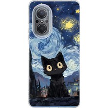 TechTree Huawei Nova 9 Se Uyumlu Gece Yarısı Kedi Tasarımlı Baskılı Silikon Kılıf