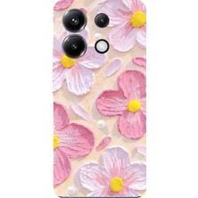 TechTree Poco X6 Pro Uyumlu Pembe Beyaz Çiçekler Sulu Boya Baskılı Silikon Kılıf